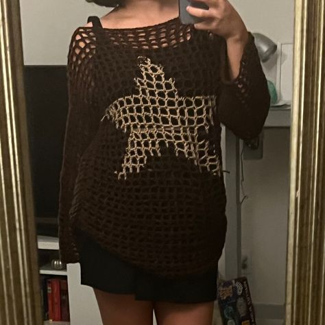 @stormypinkstitches on ig:) Mesh Sweater Crochet, Mesh Crochet Sweater, Crochet Mesh Sweater, Sweater Over Dress, Star Crochet, Crochet Fairy, Mesh Sweater, Diy Home Decor Ideas, Crochet Stars