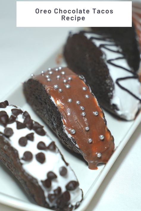 Oreo Chocolate Tacos Recipe Oreo Tacos Recipe, Chocolate Nutella Cake, Chocolate Taco, Cheesecake Tacos, Chocolate Oreo Cheesecake, Choco Taco, Oreo Chocolate, Nutella Cake, Chocolate Oreo