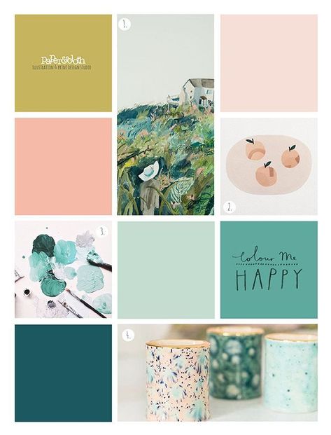 paperandcloth: Colour Me Happy, colour palette, design, pink and green, simple, spring Happy Colour Palette, Happy Moodboard, Simple Moodboard, Colour Palette Design, Kitchen Paint Schemes, Living Room Design Diy, Aqua Color Palette, Website Color Palette, Bedroom Colour Palette