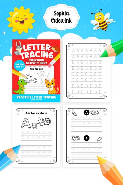 Letter Tracing Preschool Activity Book for Kids Ages 3-5: 80 Activity Pages - Practice Line Tracing and Letters by Sophia Cutewink Letter Tracing Preschool, Tracing Preschool, Free Followers On Instagram, Preschool Activity Books, Line Tracing, Ramadan Activities, Letter Tracing, Activity Pages, Letter Activities