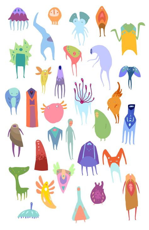 Creatures by Anita Tung, via Behance Blob Character Design, Creature Illustration, Character Design Cartoon, Character Design Challenge, Arte Indie, Simple Character, Little Creatures, Game Character Design, Cute Monsters