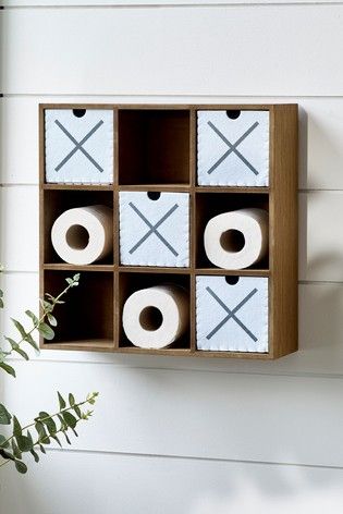 Toilet Roll Storage Ideas, Toilet Roll Storage, Toilet Roll Holder Shelf, Downstairs Wc, Noughts And Crosses, Roll Storage, Small Toilet Room, Downstairs Loo, Diy Accent Wall