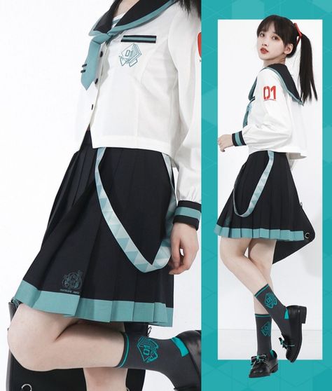 Miku Expo Outfit, Hatsune Miku Inspired Outfits, Miku Inspired Outfits, Hatsune Miku Clothes, Miku Clothes, Miku Shirt, Kawaii School Uniform, Sailor School Uniform, Necktie Skirt