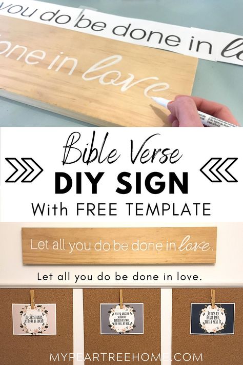 Add this inspirational DIY Bible verse sign to your home decor. (Let all you do be done in love.) FREE printable sign template. Diy Home Decor Signs, Wood Signs Bible Verse, Camp Store, Craft Hacks, Scripture Decor, Christian Signs, Stencils For Wood Signs, Nautical Crafts, Mom Encouragement