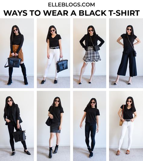 Collar Tshirt Outfit, Black Tee Outfit, Black Tshirt Outfit, Dresses With Tennis Shoes, Black Shirt Outfits, Jeans And T Shirt Outfit, Tee Shirt Outfit, Black Tees, Jeans Outfit Women