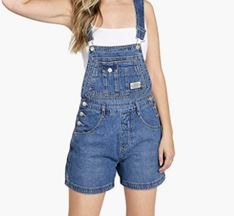 Lana Roux 90s Retro Revolt Utility Denim Twill Romper Short Overalls Amazon Top, Short Overalls, 90s Denim, 90s Retro, Denim Overalls, Short Rompers, Overall Shorts, Shoes Jewelry, Overalls