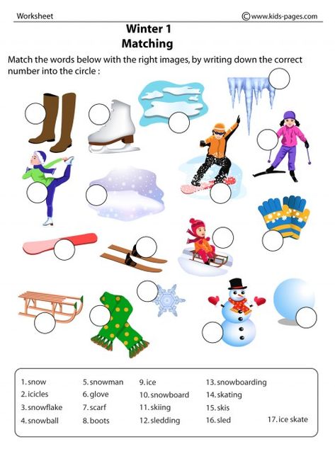 Winter 1 worksheets http://www.kids-pages.com/folders/worksheets/Seasons/winter1.pdf Number Recognition Worksheets, Winter Worksheets, English Flashcards, Seasons Worksheets, Learning English For Kids, Flashcards For Kids, Activities Worksheet, Grammar Worksheets, Winter Kids