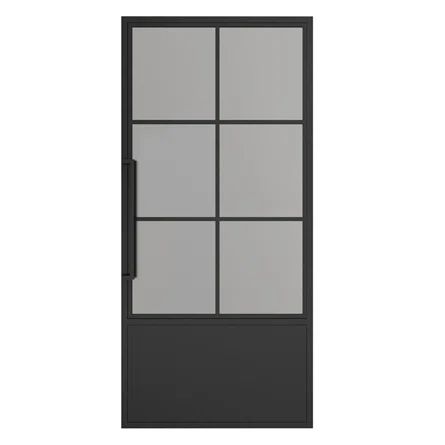 Calhome Glass Black Steel Frame Prehung Interior Door With Door Handle | Wayfair Black Glass French Doors Interior, Black Glass Barn Door, Black Pantry Door, Glass Pocket Doors Interior, Sliding Barn Door Closet, Glass Pocket Doors, Double Sliding Barn Doors, Bedroom Redesign, Prehung Interior Doors