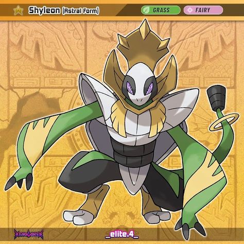 Élite4 on Instagram: “THE TRUE FORM OF YOUR FIRST PARTNER? When Light and Darkness are balanced, Shyleon will reach its Astral Form, a Grass/Fairy-Type Legendary…” Legendary Fakemon, Fanmade Pokemon, Fake Pokemon, Light Being, Pokemon Ideas, Pokemon Fake, The Dark Lord, Pokemon Regions, Types Of Fairies