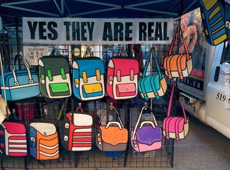 These backpacks look like cartoons.... I want one!! Evolution Pokemon, Aesthetic Bag, Aesthetic Blue, Funny Tweets, Funny Cartoons, Tumblr Posts, Tumblr Funny, Cartoon Styles, Funny Photos