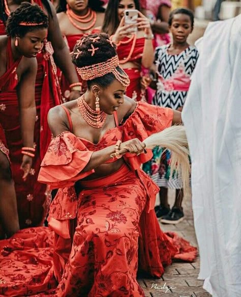 Bride In Beautiful Igbo Traditional Wedding Attire With Coral Beads | Clipkulture | Clipkulture Igbo Traditional Wedding Attire, Nigerian Wedding Dresses Traditional, Igbo Traditional Wedding, Ghanaian Wedding, Igbo Bride, Nigerian Wedding Dress, Nigerian Culture, Nigerian Traditional Wedding, Igbo Wedding