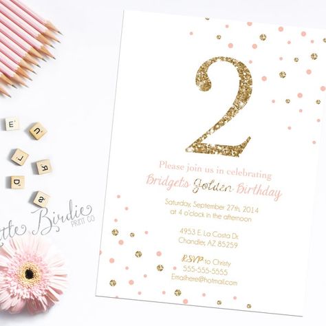 Birthday Toddler Girl, Golden Birthday Parties, Golden Birthday, Girl 2nd Birthday, Chandler Az, Birthday Invitations Girl, Invitation Digital, Third Birthday, 4th Birthday