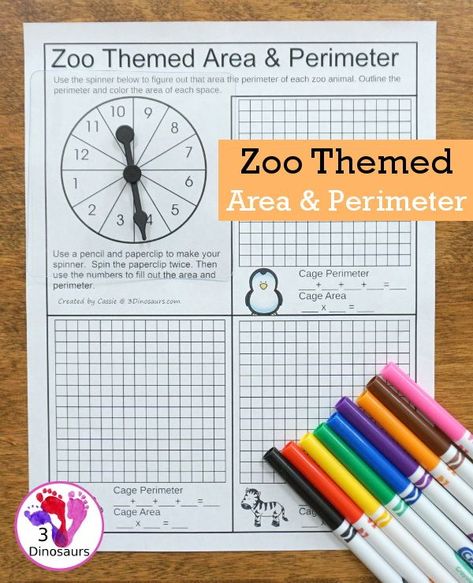 Zoo Activities For Kids, Area Lesson, Area And Perimeter Worksheets, Perimeter And Area, Zoo Activities, Grade 3 Math, Area Perimeter, 3 Dinosaurs, Math Pages