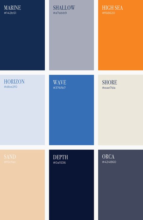 Freshwater Brand Color Palette Nautical Colour Palette, Boat Color Palette, Blue Cmyk Palette, Life Aquatic Color Palette, Nautical Color Palette, Color Palette Summer, Branding Color Palette, Beachy Color Palette, Palette Summer