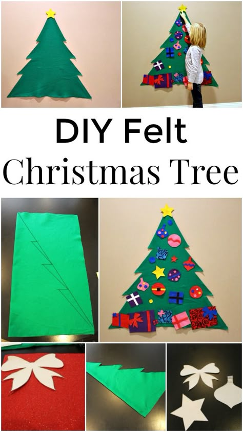 DIY Felt Christmas Tree - a great holiday craft for kids Diy Felt Christmas, Diy Felt Christmas Tree, Holiday Crafts For Kids, Felt Christmas Tree, Diy Felt, Holiday Craft, Preschool Christmas, Toddler Christmas, Craft For Kids