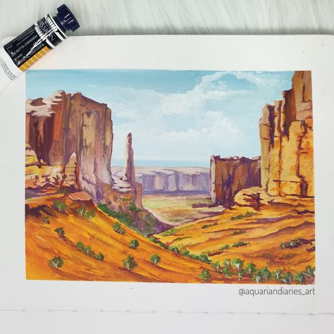 Gouache landscape study Desert Gouache Painting, Gouache Desert, Uluru Painting, Water Color Pencil, Colour Painting, Desert Painting, Desert Landscape, Desert Landscaping, Water Colour