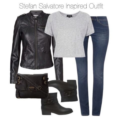 The Vampire Diaries - Stefan Salvatore Inspired Outfit by staystronng Tvd Outfit Ideas, Klaus Tattoo, Tvd Clothes, Tvd Stefan, Vampire Diaries Shirts, Vampire Diaries Fashion, Twilight Outfits, Vampire Diaries Outfits, Vampire Clothes