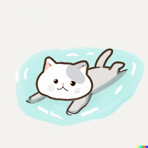 Cat Swimming Drawing, Cat Swimming, Swimming Cats, Pool Drawing, Cute Kawaii Drawings, Cat Logo, Floating In Water, Photo To Video, Kawaii Drawings