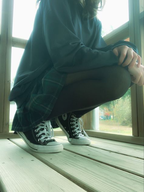 Converse Mary Jane Outfit, Thigh High Socks Outfit, Socks Heels, High Top Converse Outfits, Baggy Outfit Ideas, Sock Outfits, Outfits With Converse, Aesthetic People, Thigh High Socks