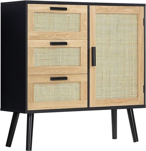 Amazon.com: Iwell Storage Cabinet with Rattan Door & 3 Drawers, Rattan Cabinet with Adjustable Shelf, Buffet Cabinet for Living Room, Entryway, Dining Room, Bedroom, Black : Home & Kitchen Modern Chinese Design, Shelf Mid Century, Rattan Door, Rattan Cabinet, Mid Century Cabinet, Cabinet For Living Room, Freestanding Bathroom Cabinet, Bed Dresser, Finds On Amazon