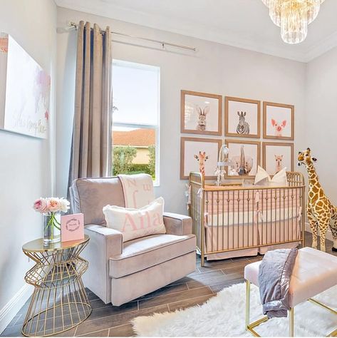 blush pink and gold girl's safari jungle nursery #nurseryideas #nurserydecor Pink Safari Nursery, Girl Jungle Nursery, Safari Nursery Girl, Safari Baby Girl, Safari Baby Room, Jungle Theme Nursery, Kids Interior Design, Baby Room Neutral