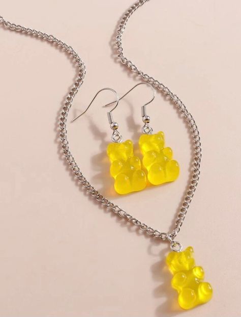 Gummy Bear Charms, Gummy Bear Necklace, Gummy Bear Earrings, Pretty Jewelry Necklaces, Face Necklace, Bear Necklace, Earring Holder, Pretty Jewelry, Purple Rhinestone