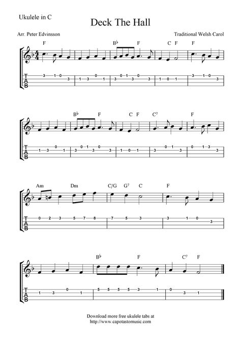 ✓"Deck the Halls" (Title Says "Deck The Hall) Ukulele Sheet Music - Free Printable Christmas Ukulele Songs, Akordy Na Ukulele, Ukulele Fingerpicking Songs, Christmas Ukulele, Ukulele Tabs Songs, Ukulele Fingerpicking, Ukelele Chords Ukulele Songs, Ukulele Songs Beginner, Ukulele Chords Chart