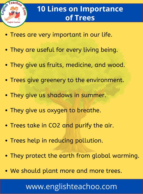 10 Lines on Importance of Trees 1 Importance Of Trees Essay, Important Of Trees, Kids Learning Charts, Kalpana Chawla, Small Stories For Kids, 10 Sentences, Essay Writing Examples, Importance Of Trees, Essay Writing Competition