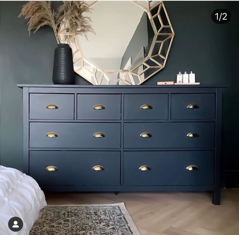 Navy Blue Dresser Bedroom, Gatsby Bedroom, Ikea Hemnes Dresser Hack, Hemnes Dresser Hack, Rast Ikea, Ikea Hemnes Chest Of Drawers, Refinished Dresser Diy, Old Chest Of Drawers, Ikea Hemnes Hack