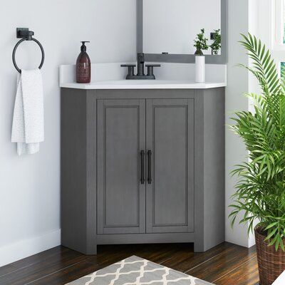 Small Bathroom Ideas Corner Sink, Corner Vanities Bathroom, Small Vanity In Bathroom, Small Corner Bathroom Vanity, Small Powder Room Corner Sink, Tiny Bathroom Corner Sink, Corner Sink Bathroom Ideas, 24inch Bathroom Vanity, Small Corner Vanity Bathroom