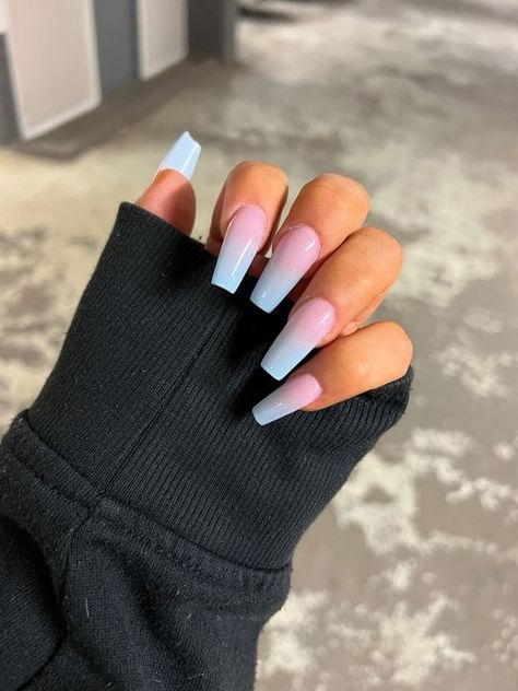 Pink And Blue Ombre Nails - Gist94 Light Blue And Pink Nails Acrylic, Pink Snd Blue Nails Acrylic, Light Blue Pink Nails, Ombre Nails Blue And Pink, Half Pink Half Blue Nails, Baby Blue Nails Ombre, Blue To Pink Ombre Nails, One Hand Blue One Hand Pink Nails, Pink And Blue Ombré Nails