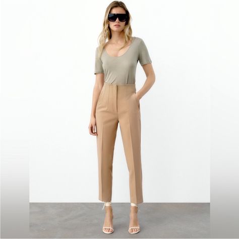 Price Is Firm New With Tag! Super Cute! Zara Trousers, Strap Pants, Colored Pants, Straight Trousers, Zara Pants, Cropped Trousers, High Waisted Trousers, Ankle Pants, Waist Pants