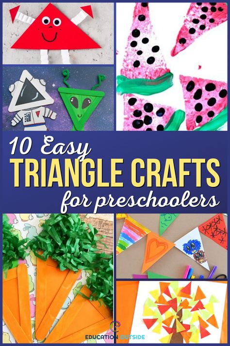 It’s crucial for children to learn about triangles and other shapes as it prepares them to recognize numbers and letters and helps them organize visual information. Instead of merely discussing triangles with your preschoolers, take on the activities below. These triangle-themed activities teach children about the shape in a creative and fun way! Crafts For Triangle Shape, Color And Shape Crafts Preschool, Teaching Triangles Preschool, Triangle Lesson Plans Preschool, Triangle Art For Preschoolers, Triangle Shape Activity For Preschool, Triangle Crafts Preschool Art Projects, Triangle Shape Crafts For Preschool, Triangle Activities For Kindergarten