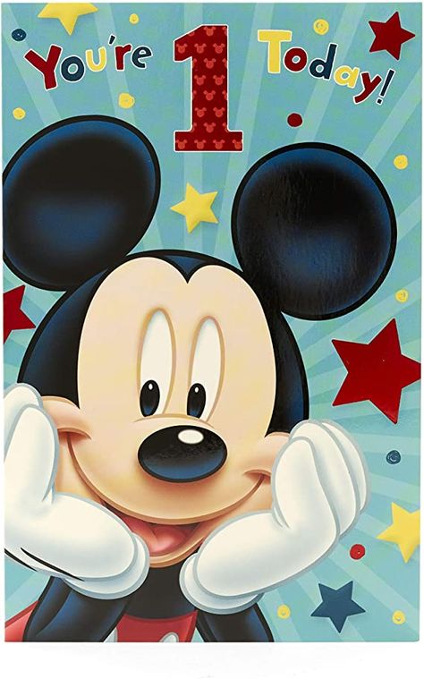 Disney Birthday Card, Boys Birthday Card, 1st Birthday Wishes, Happy Birthday Wishes Pics, Birthday Wishes Pics, 1st Birthday Card, Mickey Mouse 1st Birthday, Mickey Mouse Design, Happy 1st Birthday