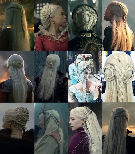 Targaryen on Instagram: "Hairstyle de Rhaenyra ❤" House Of Dragon Hairstyles, Valyrian Hairstyle, Rhaenyra Targaryen Wedding, Rhaenyra Targaryen Hairstyle, House Of The Dragon Hairstyles, Daenerys Hairstyle, Norse Hairstyles, Rhaenyra Targaryen Hair, Targaryen Braids