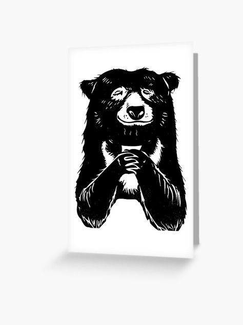 "bear drinking coffee" Greeting Card for Sale by moonkissess Bear Drinking Coffee, Wandering Bear Coffee, Bear Lino Print, Rat Drinking Beer, Rabbit Drinking Coffee, Bear Drinking Coffee Illustration, Greeting Card Design, Kraft Envelopes, Coffee Drinks