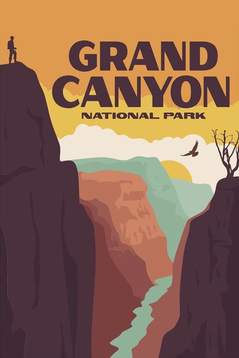 Poster, Grand Canyon, vintage Vintage National Park Posters, Poster Nature, Prints Vintage, Mountain Travel, Art Minimaliste, National Park Posters, Grand Canyon National Park, Explore Nature, Gifts For An Artist