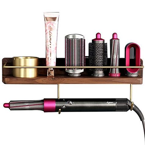 Hair Salon Storage, Salon Storage, Hair Curling Wand, Styler Hair, Dyson Hair Dryer, Dyson Airwrap, Bathroom Gadgets, Tray Wood, Hair Dryer Holder