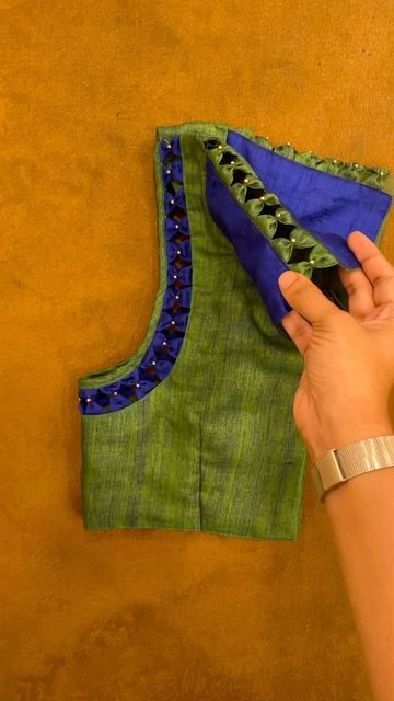 Designer Blouse, Patch Work, Work Blouse, Blouse Designs, Beads, Green, Fabric, On Instagram, Blue