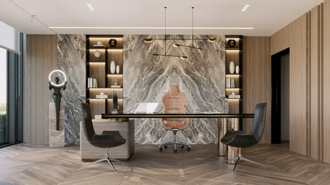 Ambassador office on Behance Marble Office Design, Office Backdrop Ideas, Marble Design Texture, Boss Office Interior Design, Ceramic Showroom, Office Backdrop, Marble Office, Office Cabin Design, Manager Office