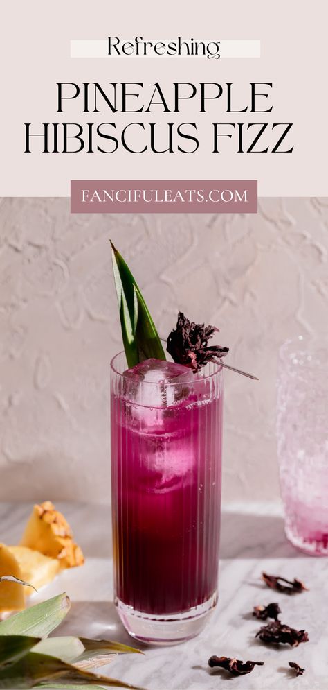 Pineapple Hibiscus Fizz. Hibiscus Recipe, Hibiscus Cocktail, Hibiscus Drink, Hibiscus Syrup, Hot Sunny Day, Homemade Soda, Drink Recipes Nonalcoholic, Refreshing Drinks Recipes, Mixed Drinks Recipes