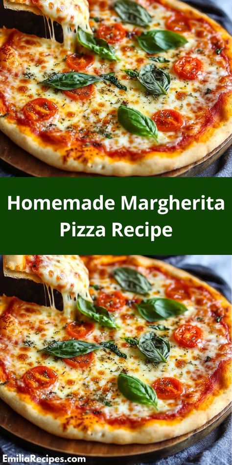 Want a classic pizza recipe? This Homemade Margherita Pizza Recipe is the ideal choice for both lunch recipes and dinner ideas. Simple ingredients like fresh basil and mozzarella make it a must-try! Pizza Dinner Recipes, Homemade Margherita Pizza, Light Lunch Recipes, Margherita Pizza Recipe, Basil Pizza, Delicious Pizza Recipes, Mozzarella Pizza, Pizza Dinner, Quick Lunch Recipes