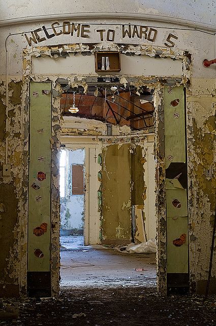 Pilgrim State Hospital, Long Island, NY Abandoned Asylum.  Love the sign above the doorway. Abandoned Asylum Aesthetic, Trans Allegheny Lunatic Asylum, Apocalypse Pictures, Asylum Aesthetic, Pilgrim State Hospital, Lunatic Asylum, Mental Asylum, Abandoned Asylums, Insane Asylum