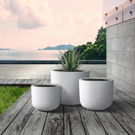 Garden Pots - Wayfair Canada Lightweight Concrete, Plant Pot Decoration, Concrete Finish, Garden Wedding Decorations, Outdoor Planter, Glass Planter, Outdoor Pots, Modern Planters, Wall Planter