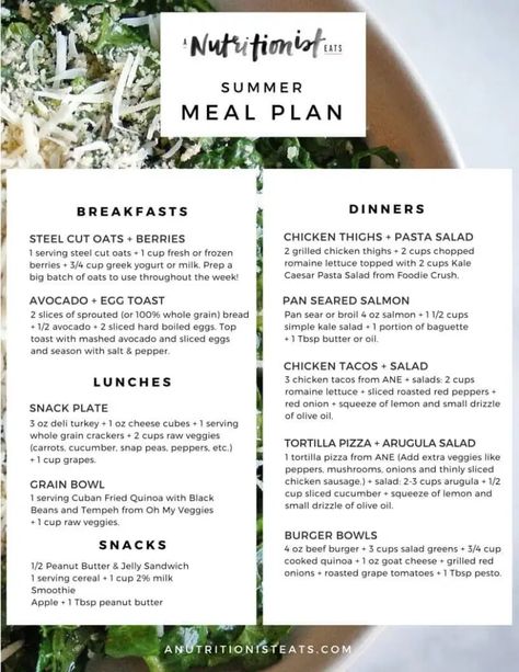 summer meal plan - My Everyday Table Summer Meal Plan, Camping Meal Planning, Flexitarian Diet, Avocado Toast Egg, Grilled Chicken Thighs, Summer Meal Planning, Summer Meal, Foodie Crush, Healthy Summer Recipes