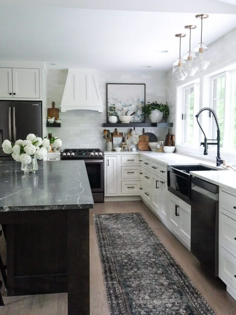 Pros and cons of a white kitchen with a dark island, including the impact on resale value, maintenance, and the aesthetic of your kitchen. #twotonekitchen #kitchenisland #kitchendesign #kitchenideas #whitekitchen #kitchendecoration Custom Kitchen Remodel, Functional Kitchen Design, Black Island, Black Kitchen Island, Custom Kitchens Design, Farmhouse Kitchen Remodel, Kitchen Planner, Island Countertops, Smitten Kitchen