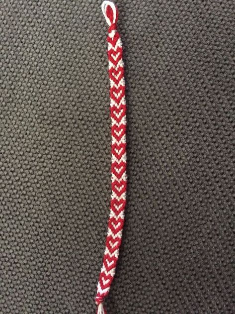 Heart Bracelet Yarn, Heart Crochet Bracelet, Red Black And White Friendship Bracelet, Red And White Friendship Bracelet, Valentine’s Day Friendship Bracelet, Heart Yarn Bracelet, Red Heart Friendship Bracelet, Heart Chevron Bracelet, Valentines Friendship Bracelets