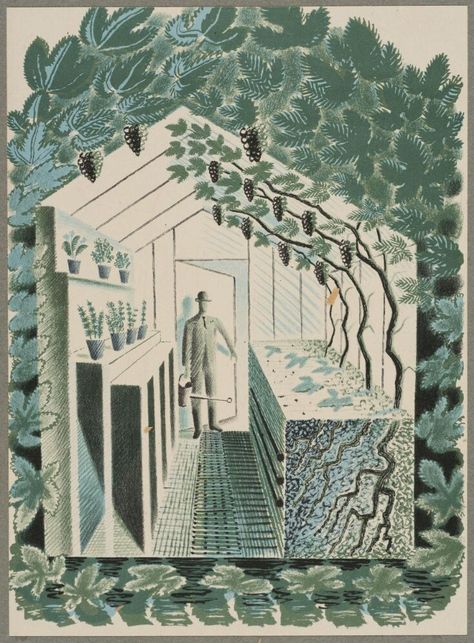 Christmas Card | Barnett Freedman | Eric Ravilious | V&A Explore The Collections Eric Ravilious Prints, Mossy Cottage, Eric Ravilious, Garden People, Neo Rauch, Garden Life, Linocut Art, Historical Images, Towel Kitchen