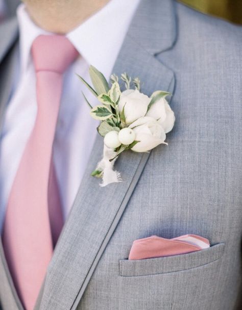 Pink Groomsmen, Light Gray Suit, Pink Pocket Square, Succulent Boutonniere, Groom Wedding Attire, Light Grey Suits, Bridal Party Attire, Wedding Suits Groom, Wedding Groomsmen