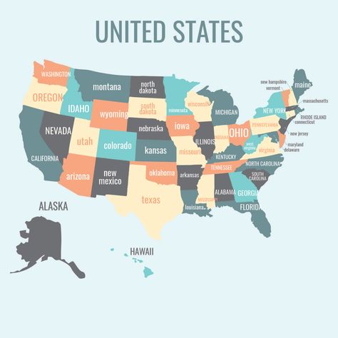 Us States Map Printable, United States Travel Picture Map, All States Of America, American States Map, Map Of America 50 States, U.s. Map 50 States, Map Of Usa Printable, United States Map Aesthetic, Us Map Aesthetic